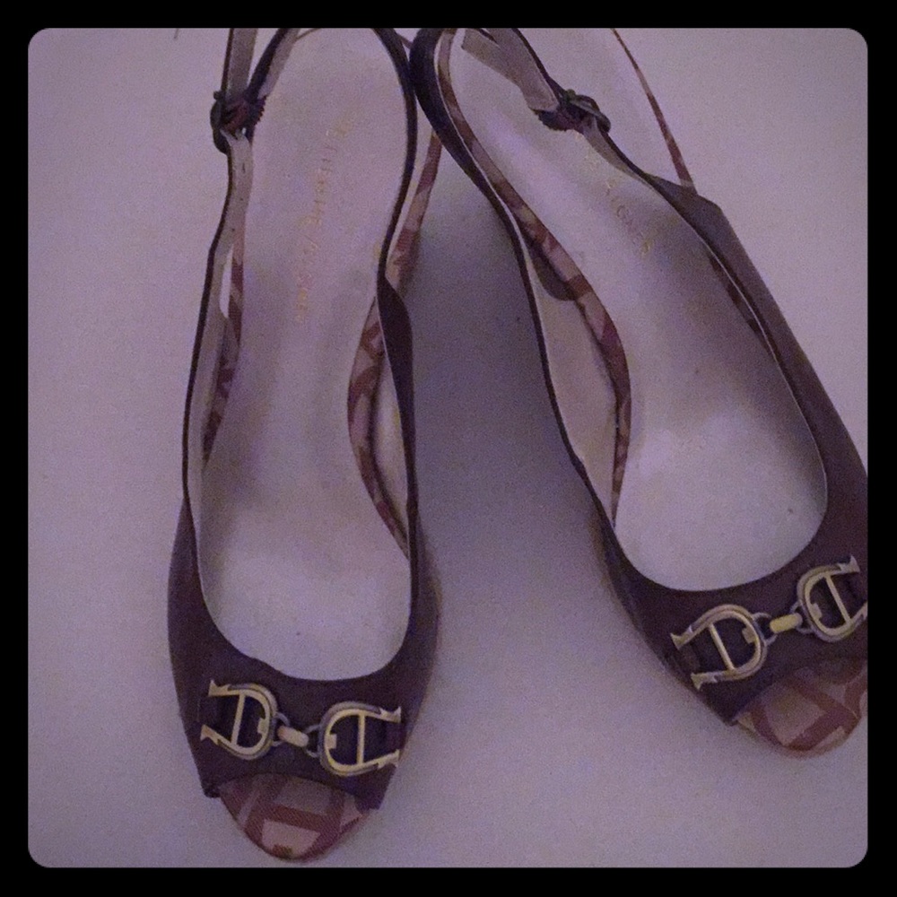 Etinne Aigner sling back peep to wedge heels